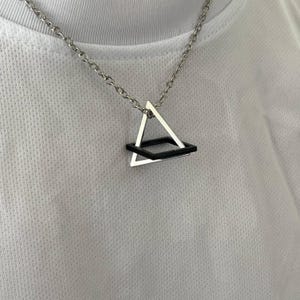 3D Interlocking Triangle and Square Pendant – Stainless Steel Geometric Necklace for Men and Women, Minimalist Jewelry Gift for Him or Her