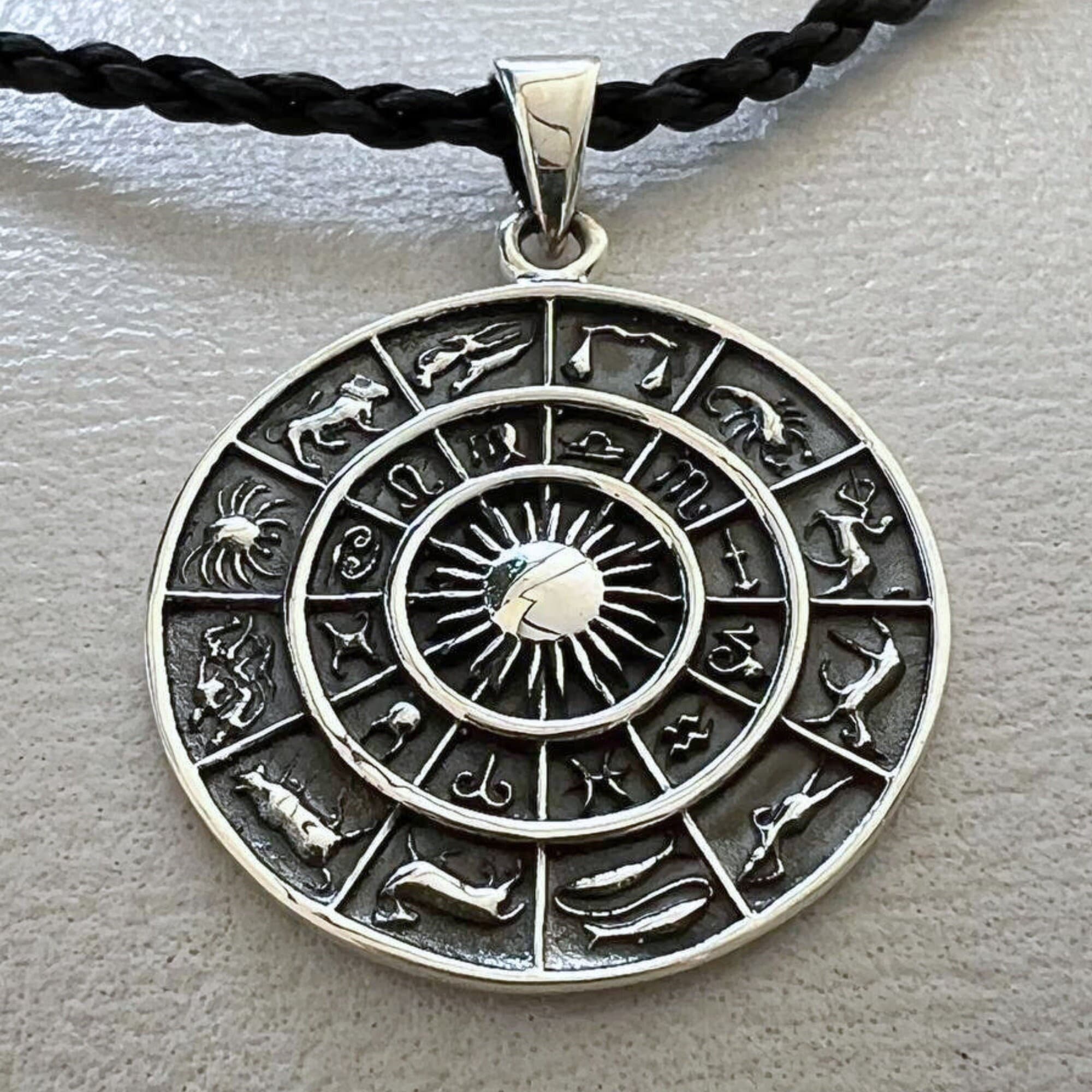 Zodiac Horoscope Pendant, Solar Calendar, Astrology Sign Wheel, Planetary Symbols, Sherpa's Nirvana, Celestial Handmade Sterling Silver 925!