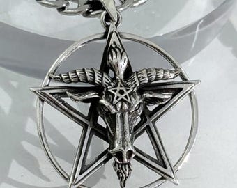 3D Baphomet Goat Head Pendant, Occult Pentagram Talisman Gift, Handmade Sterling Silver 925
