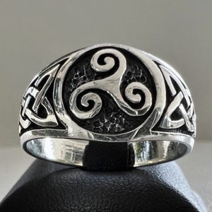 3D Celtic Triskelion Ring, Sterling Silver 925 Handmade Pagan Amulet, Viking Protection Talisman, Spiritual Statement Jewelry Gift