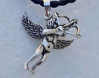 Handmade Sterling Silver 925 Cupid Pendant with Bow – Romantic Gift for Her or Him, Love Angel Necklace, Valentine's Day Jewelry