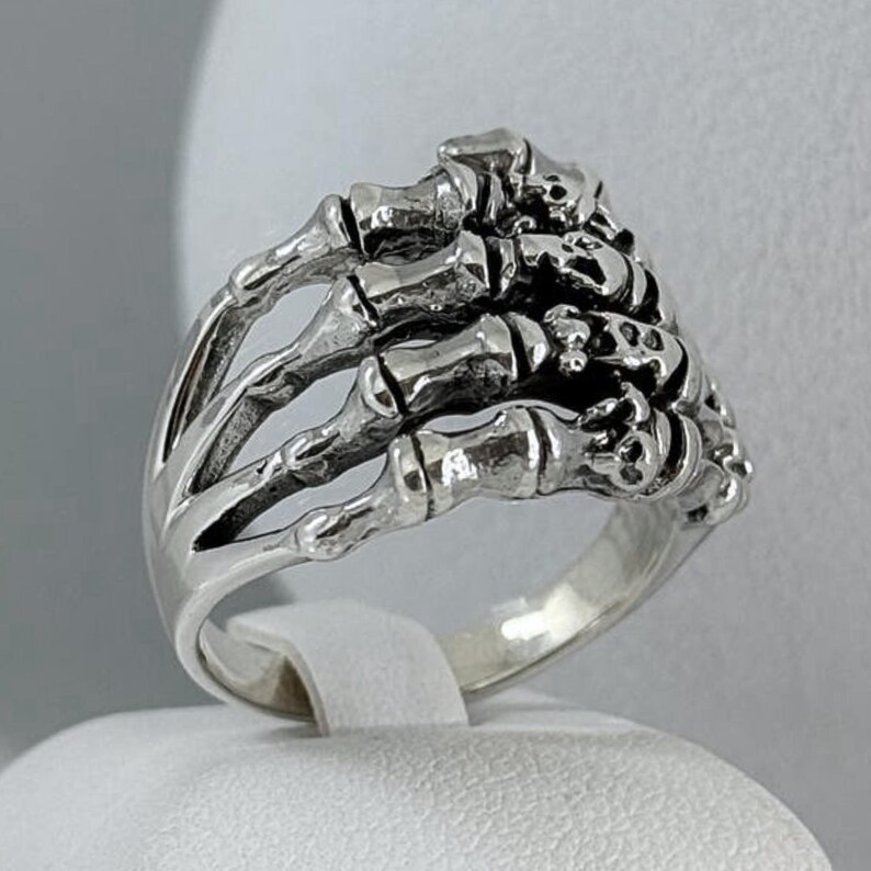 3D Skeleton Hand Ring, Skull Bone Jewelry Gift, Gothic Punk Biker ...