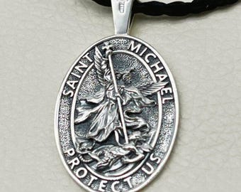 3D Sterling Silver 925 Saint Michael Archangel Pendant – Handmade St. Michael Christian Medal Necklace, Guardian Angel Protection Gift