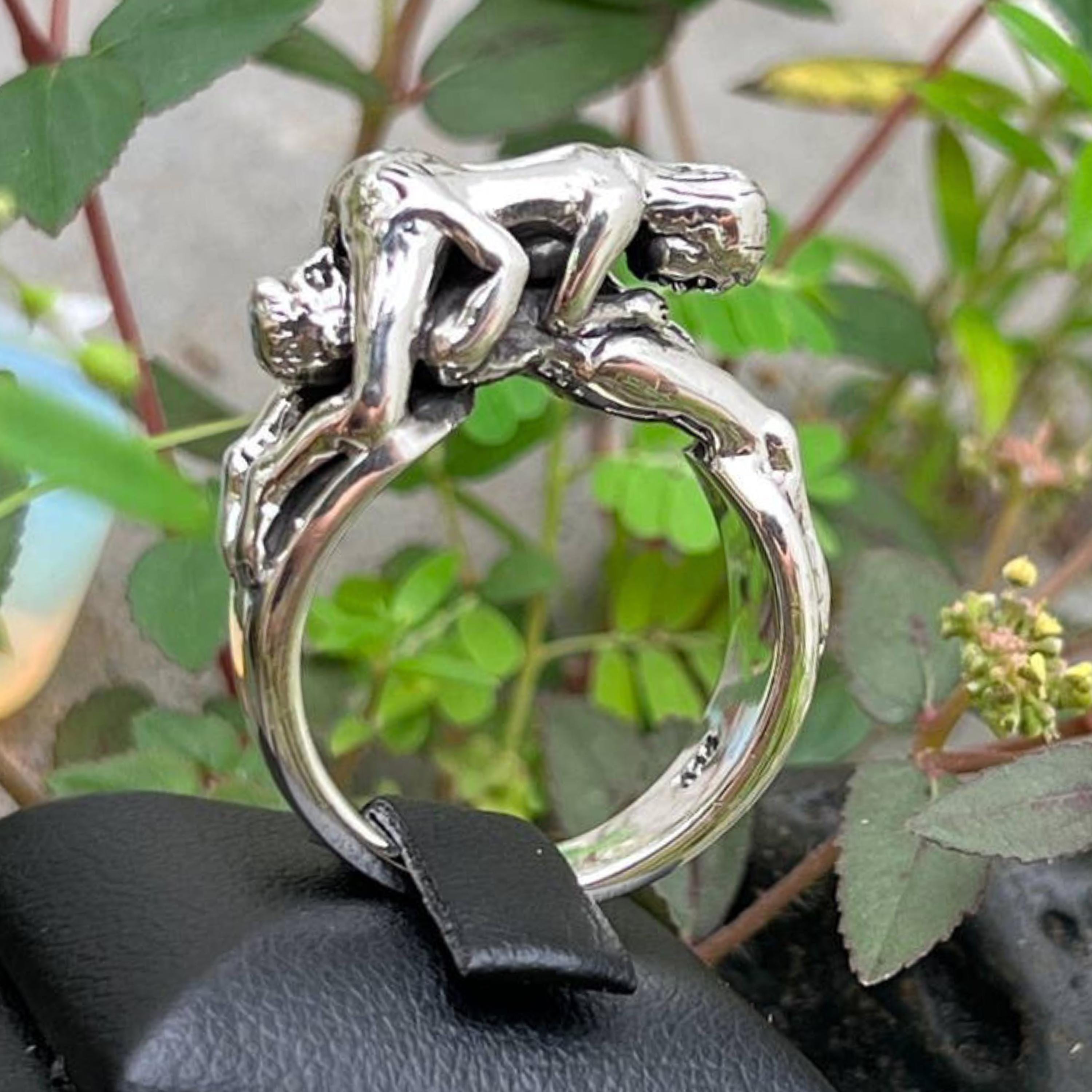 3D Kama Sutra Pose 69 Ring Sterling Silver 925 – Handmade Sex Toy 