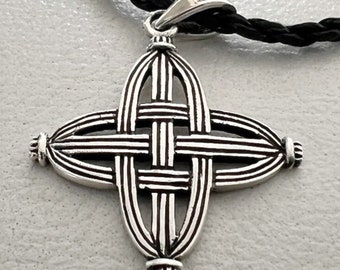 Sterling Silver 925 3D Saint Brigid’s Cross Pendant, Celtic Irish Cross Talisman, Handmade Protection Jewelry Gift
