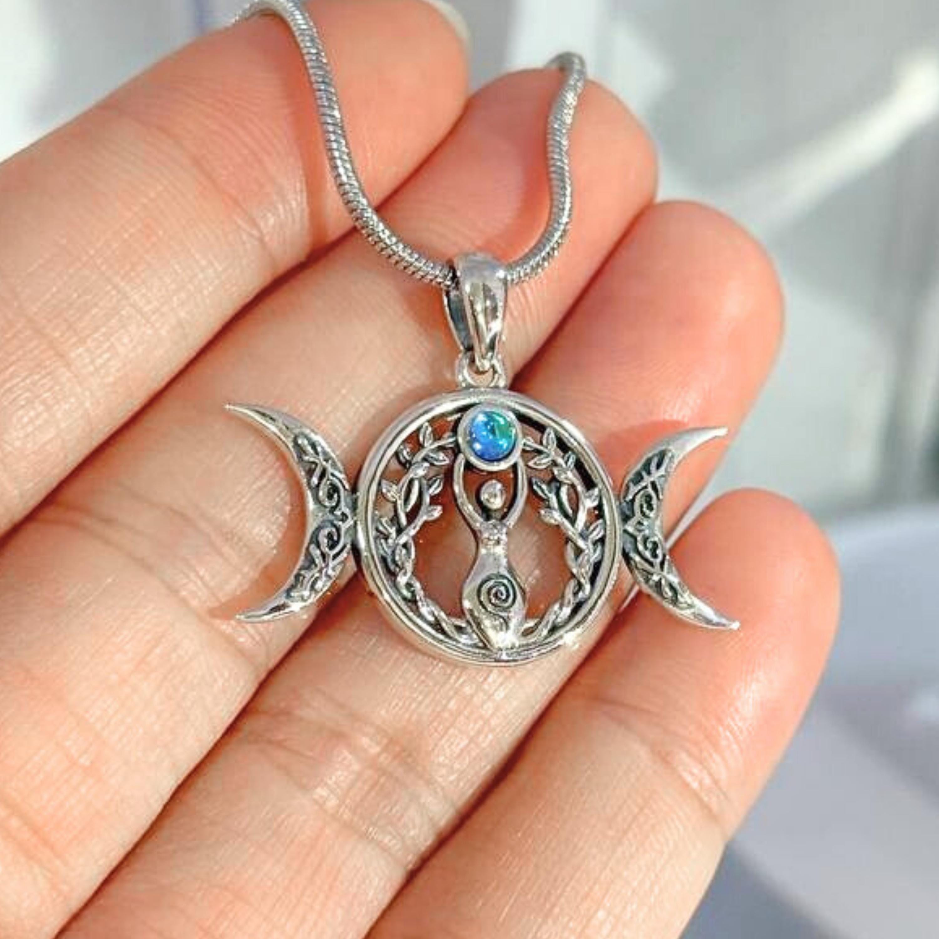 Collier Pendentif Triple Lune Argenté 925 - Wicca/Pagan - Longueur 46 Cm - Neuf Avec Boîte