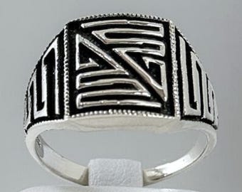 Greek Key Ring, Sterling Silver 925 Handmade Meander Pattern Jewelry Gift