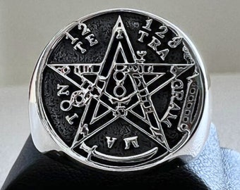Anillo de pentagrama 3D de Eliphas Levi: anillo mágico del Tetragrámaton de Salomón hecho a mano, joyería espiritual wiccana ocultista en plata de ley 925.