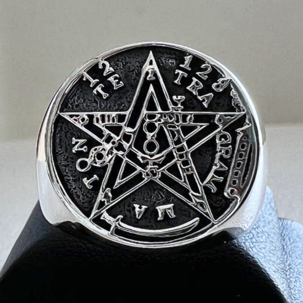 Pentagram of Eliphas Levi Magic Handmade 3D Ring Tetragrammaton Pentagram YHVH Hebrew God Ring Silver Jewelry Solid Sterling Silver 925!