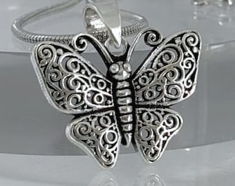 3D Butterfly Pendant Gift, Handmade Sterling Silver 925, Filigree Nature Jewelry, Vintage Style Statement Necklace