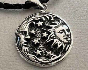 Celestial Sun & Moon Pendant: Silver 925 Necklace - Surya Chandra Indian Gods Spiritual Charm