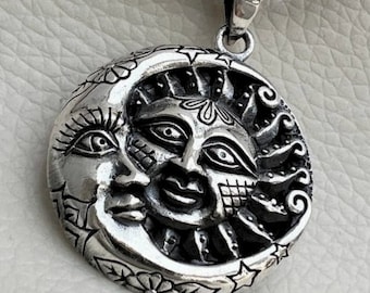 3D Sun and Moon Pendant – Handmade Sterling Silver 925 Surya Chandra Celestial Jewelry, Spiritual Talisman Necklace Gift
