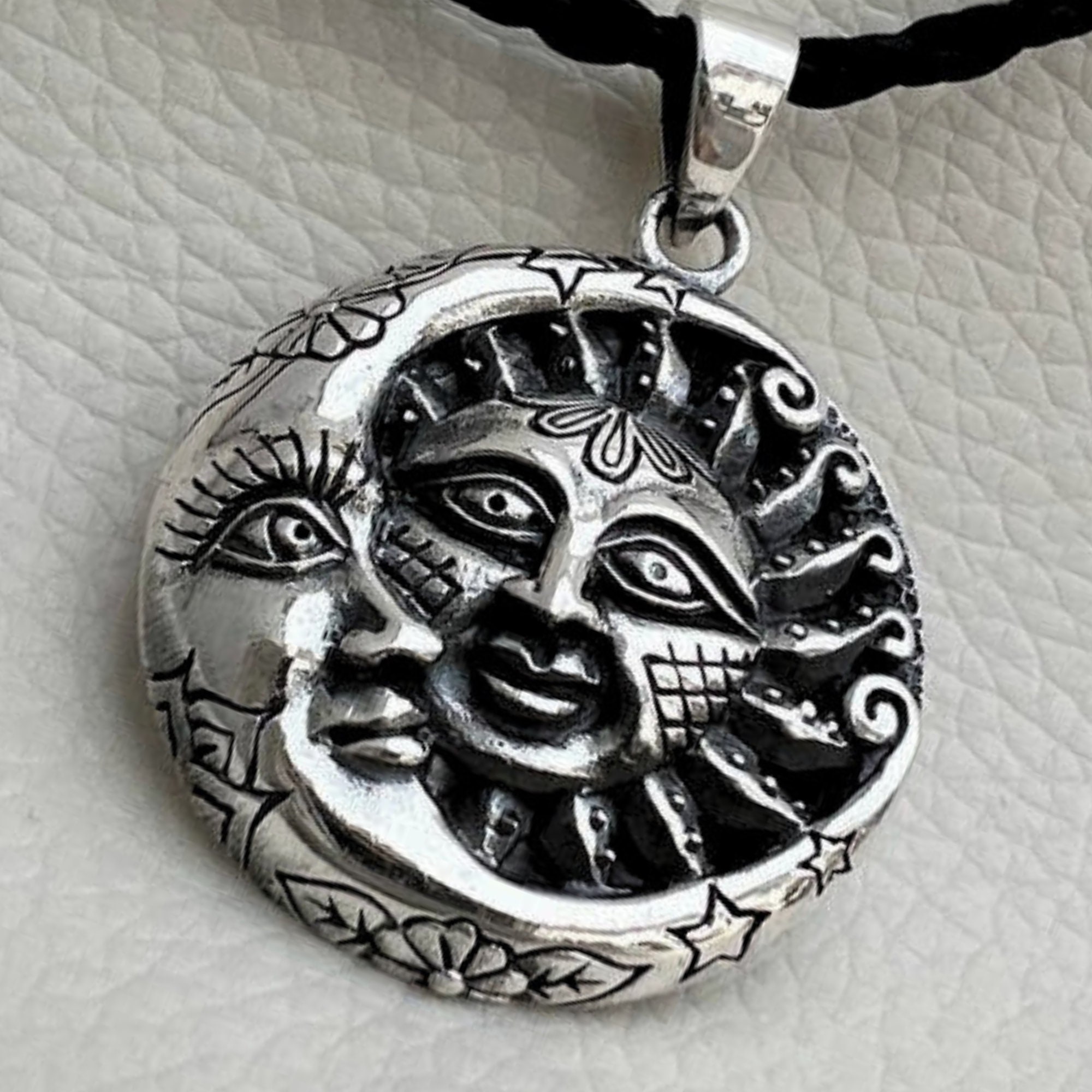 3D Sun and Moon Pendant – Handmade Sterling Silver 925 Surya
