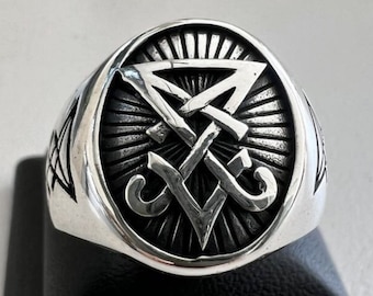 3D Sigil Lucifer Ring, Seal of Leviathan Signet, Occult Symbol Ring, Handmade 925 Sterling Silver