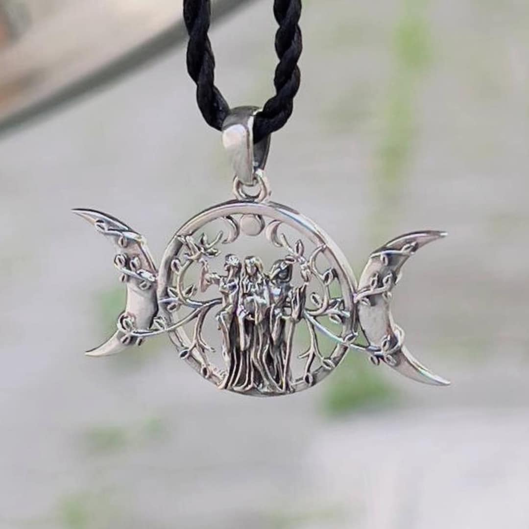 3D Sterling Silver 925 Triple Moon Goddess Pendant, Handmade Lunar ...