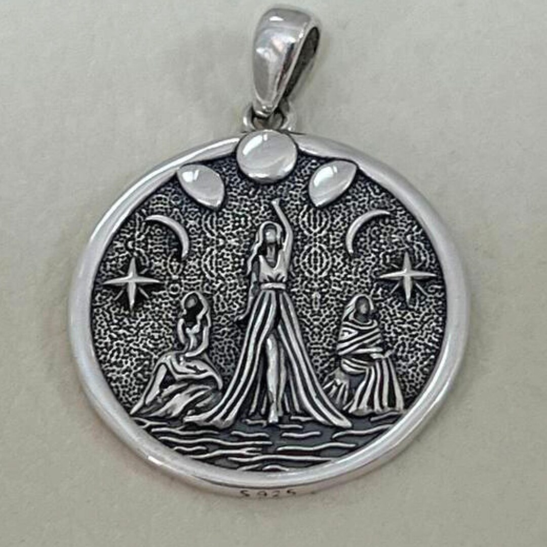 3D Sterling Silver 925 Triple Moon Goddess Pendant, Handmade Wiccan ...
