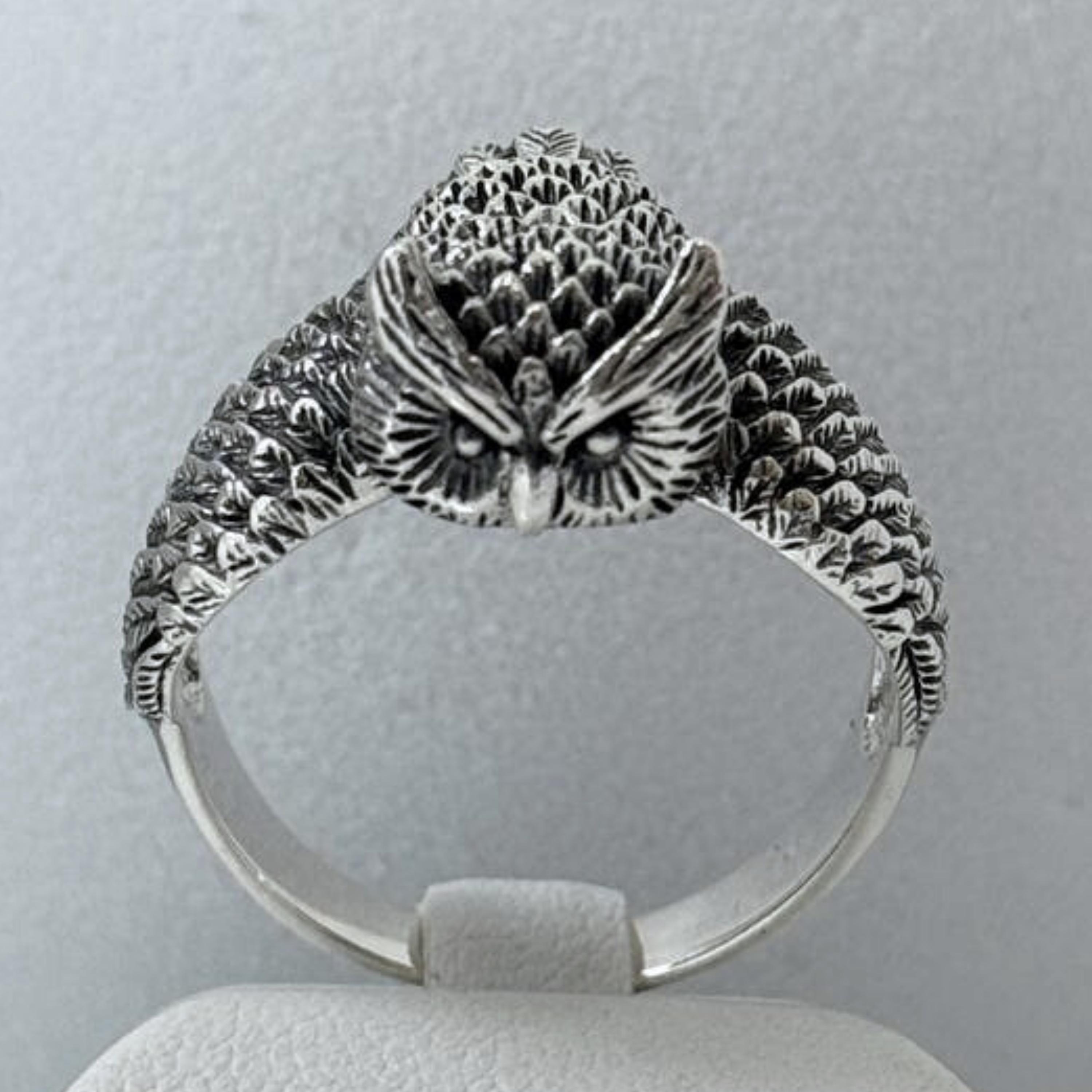 3D Owl Ring Sterling Silver 925, Handmade Wisdom Totem, Animal Spirit Jewelry, Nature Inspired State