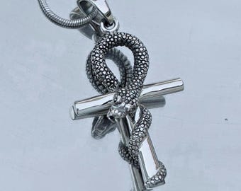 Cadena De Serpiente De Plata De Ley 925, Collar Crucifijo