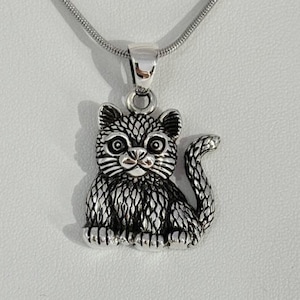 3D Cat Pendant, Handmade Sterling Silver 925 Necklace, Cute Kitten Jewelry, Whimsical Animal Gift, Artisan Silver Necklace for Her