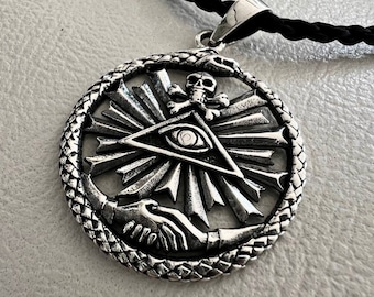 3D All Seeing Eye Ouroboros Stonemason Eye of Providence Masonic Divine Culture Talisman Amulet Sacred Symbol Pendant Sterling Silver 925
