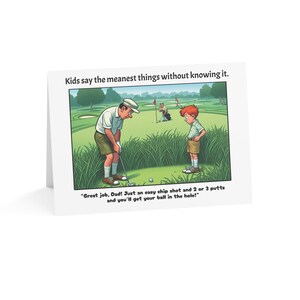 Tarjeta de felicitación de golf para el Día del Padre: Tarjeta divertida de padre e hijo jugando al golf, regalo para el Día del Padre, humor para amantes del golf, desafío de putt, insultos infantiles