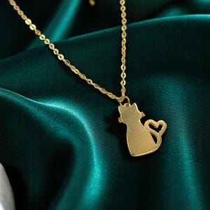 14K Solid Gold Cat Necklace: Dainty Gold Animal Charm