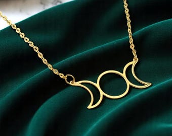 Dreifache Mondgöttinnen-Halskette aus 14-karätigem Massivgold – Zarter, personalisierter Anhänger