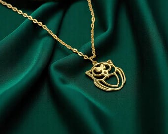 14K massivt guld Ugglahalsband: Handgjord fågelvisdomsberlock