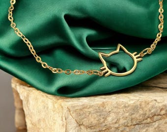Dainty 14K Solid Gold Cat Bracelet: Handmade Charm Bracelet