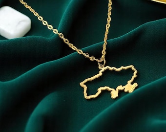 Handgefertigte Halskette mit Ukraine-Karte aus 14-karätigem Gold – Eleganter Schmuck