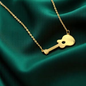 Dainty 14k Solid Gold Guitar Necklace: Music Lover Gift