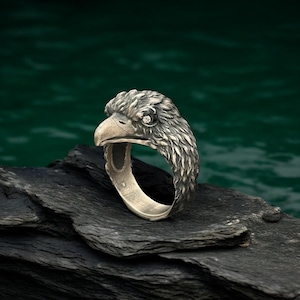 925 Sterling Silber Adler Ring | Vogel Ring - Sterling Silber Falke Ring | Atemberaubender Adler Ring mit Weißer Zirkon Akzent - Geschenk für Ihn