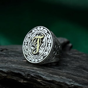 Anillo de plata esterlina exclusivo para hombre con monograma personalizado - Joyas personalizadas - Anillo de plata esterlina para hombre con monograma personalizado - Regalo para él