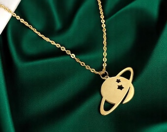 Celestial Saturn Necklace - 14K Gold Planet Charm Pendant - Handcrafted 14K Gold Saturn Necklace - Space Charm Pendant - Celestial Jewelry