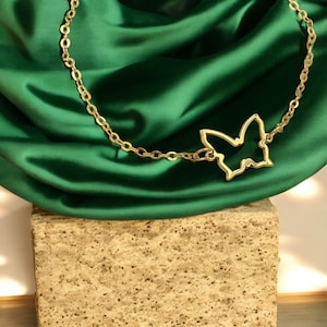 Pulseira borboleta feita à mão em ouro maciço 14K: joias minimalistas com pingentes
