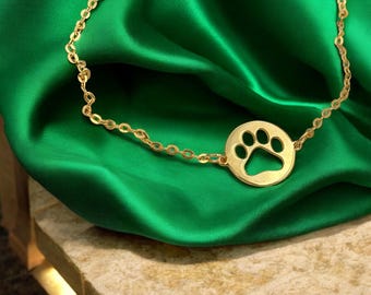 14K Solid Gold Paw Bracelet: Handmade Pet Lover Jewelry