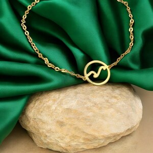 14K Solid Gold Wave Circle Bracelet: Handmade Geometric Charm