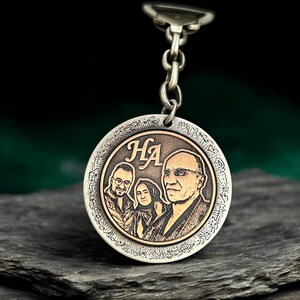 Chaveiro personalizado prateado - Chaveiro com foto personalizado prateado - Presente para o Dia das Mães - Chaveiro com foto de família prateado - Chaveiro com dois lados