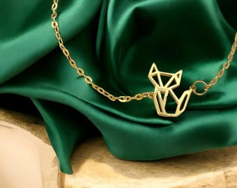 14K Solid Gold Origami Fox Bracelet: Geometric Animal Charm