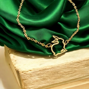 14K Solid Gold Rabbit Bracelet: Dainty Bunny Charm, Animal Jewelry