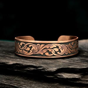 Brazalete de cobre personalizado con grabados personalizados - Pulsera de cobre artesanal con diseños grabados - Brazalete de cobre personalizado