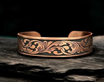 Personalized Copper Cuff Bracelet: Handcrafted Engraved Wristband