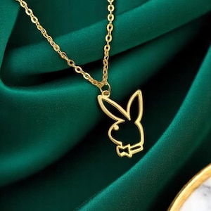 Playboy Bunny Necklace in 14k Solid Gold - Real Gold Charm Pendant - 14k Gold Playboy Bunny Pendant - Playboy Gift Necklace - Bunny Jewelry