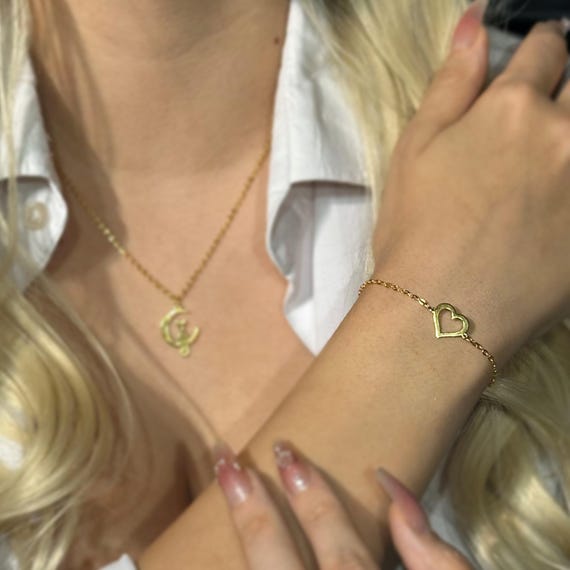 14Kソリッドゴールドハートブレスレット | 14Kイエローゴールド ミニハートチェーンブレスレット | レッド ネイビーブルー ダイヤモンドブレスレット | レデ 14k イエロー ゴールド ダイヤモンド チェーン ネックレス