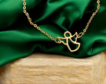 Pulseira de anjo da guarda em ouro maciço 14K: colar delicado com pingente