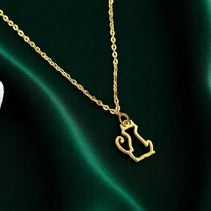 14k Gold Cat Necklace: Minimalist Charm Pendant, Gift for Cat Lover