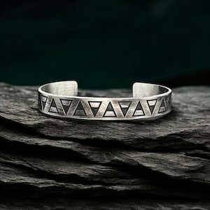 Silver Man Engraved Cuff Bracelet - Handmade Cuff Silver Bracelet - Silver Personalized Cuff Bracelet - Silver Adjustable Cuff - Man Cuff
