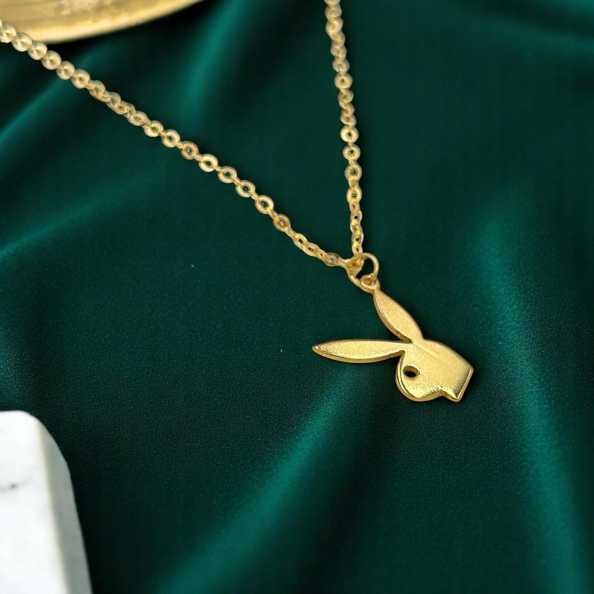 14K Solid Gold Playboy Necklace - Bold Bunny Pendant for Her