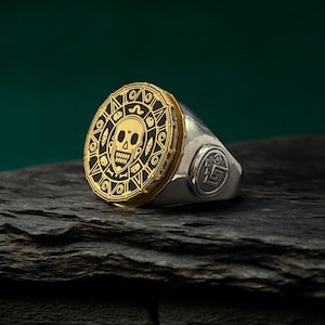 Anillo de sello de moneda pirata personalizado para amantes de la joyería única - Anillo de sello de moneda pirata - Anillo de sello de plata - Moneda pirata - Anillo grabado