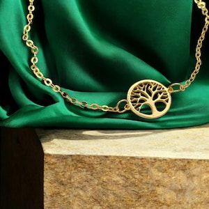 Personalized 14k Gold Tree of Life Bracelet: Minimalist Charm, Gift for Mom